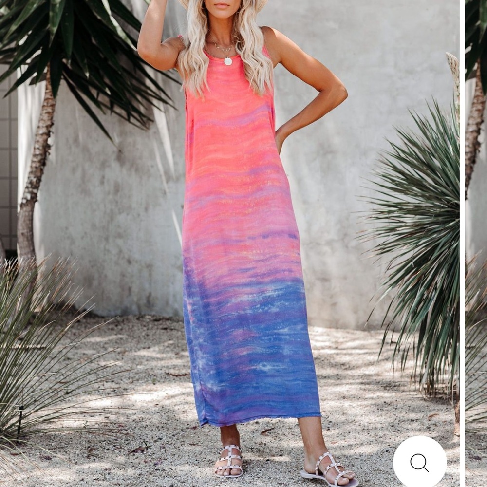 SUNSET SOIREE FRAYED OMBRE MAXI DRESS